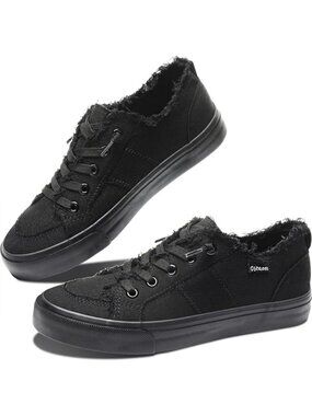 Women's Black Rubber Sole Comfortable Canvas Fashion Slip on Walking Sneakers